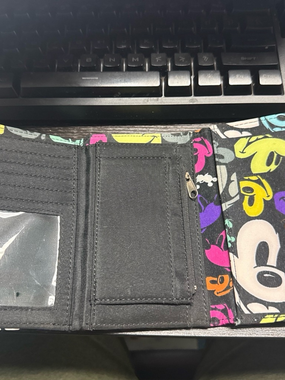 Disney Black Trifold Wallet with Multi-Color Mickey Print